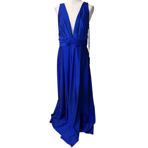 Mac Duggal Long Formal V Front Back Gown Dress 14 Royal Blue NWT $398 - Picture 3 of 14